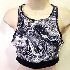 Adidas Aerosport Black/White Swirl Print Lightweight Sports Bra,M- A-C (Medium)